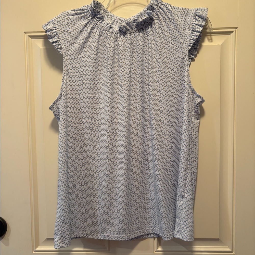 Adrianna Papell Ruffled Blue Flutter Sleeve Blouse